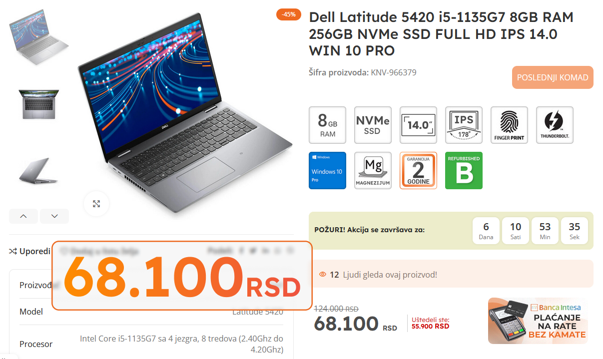 Cena refurbished biznis laptopa 1 Poslednji Komadi Akcija