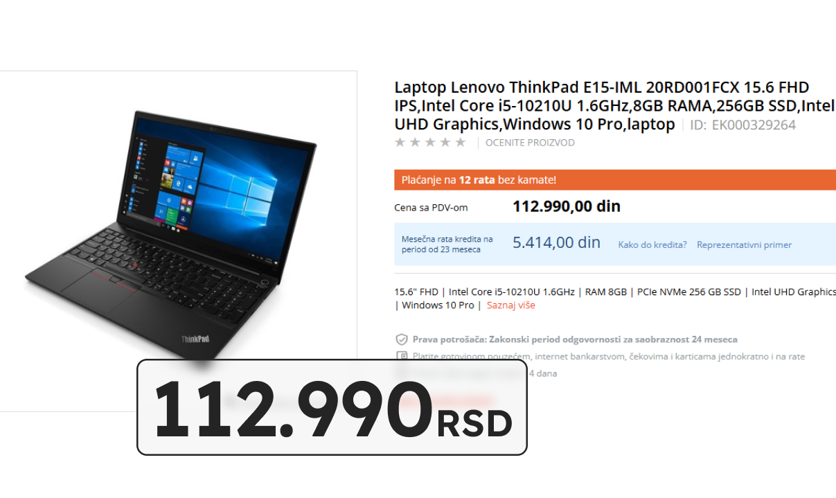 Lenovo ThinkPad E15 nov Lenovo ThinkPad E15 serija - Biznis klasa