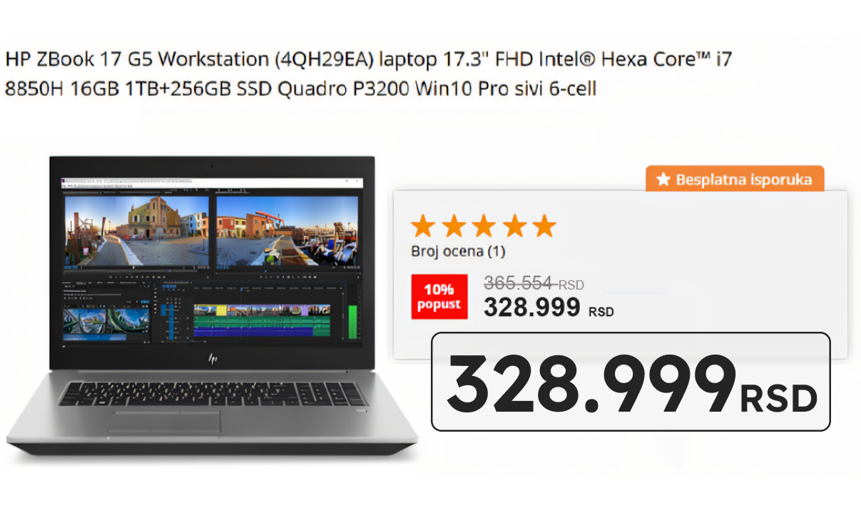 Slika koja predstavlja cenu novog HP ZBook laptopa