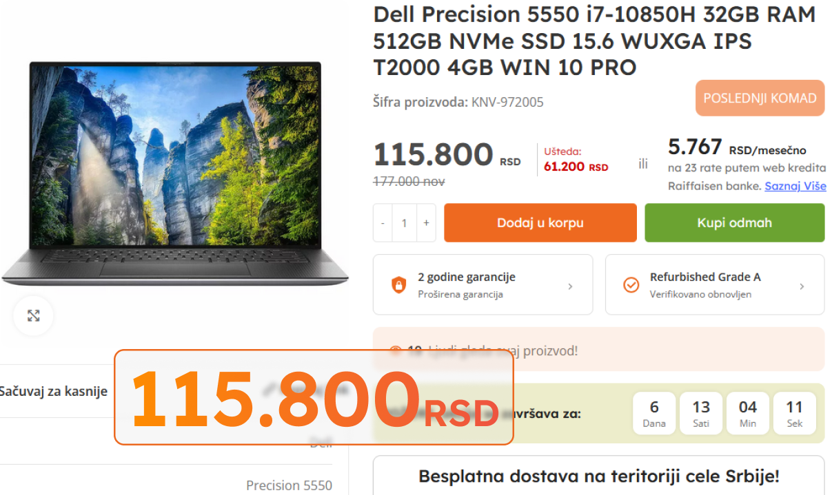 Dell Precision 5550 refurbished cena