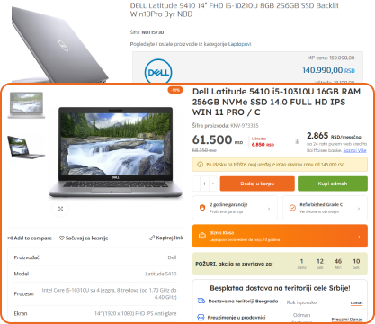 Prikaz cene Dell Latitude 5410 modela