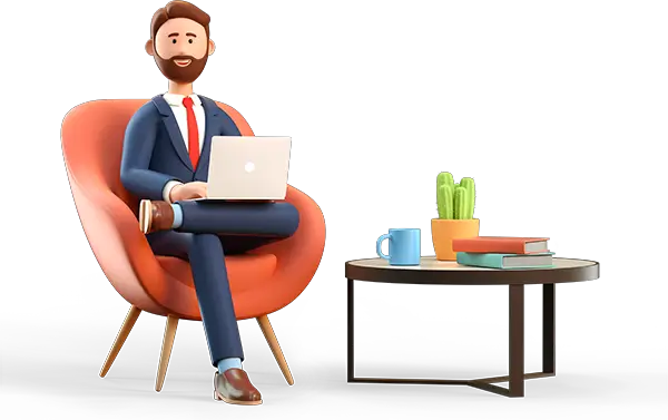 Ilustracija poslovnog čoveka koji drži laptop biznis klase